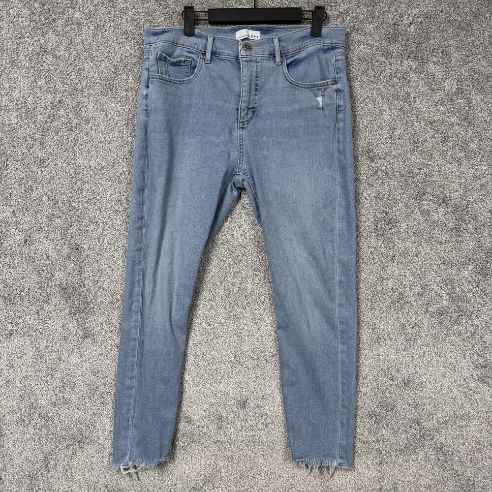 Loft Skinny Crop Jeans Womens 10/30 32x25 Blue Light Wash Raw Hem Stretch Denim